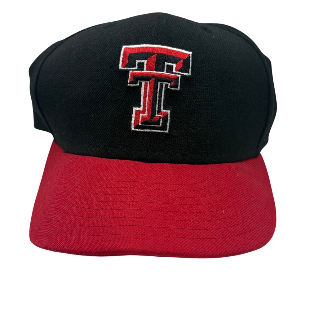 VTG New Era 59FIFTY Texas Tech Red Raiders Fitted Hat‎ Black Red 7 1/2 Wool Cap